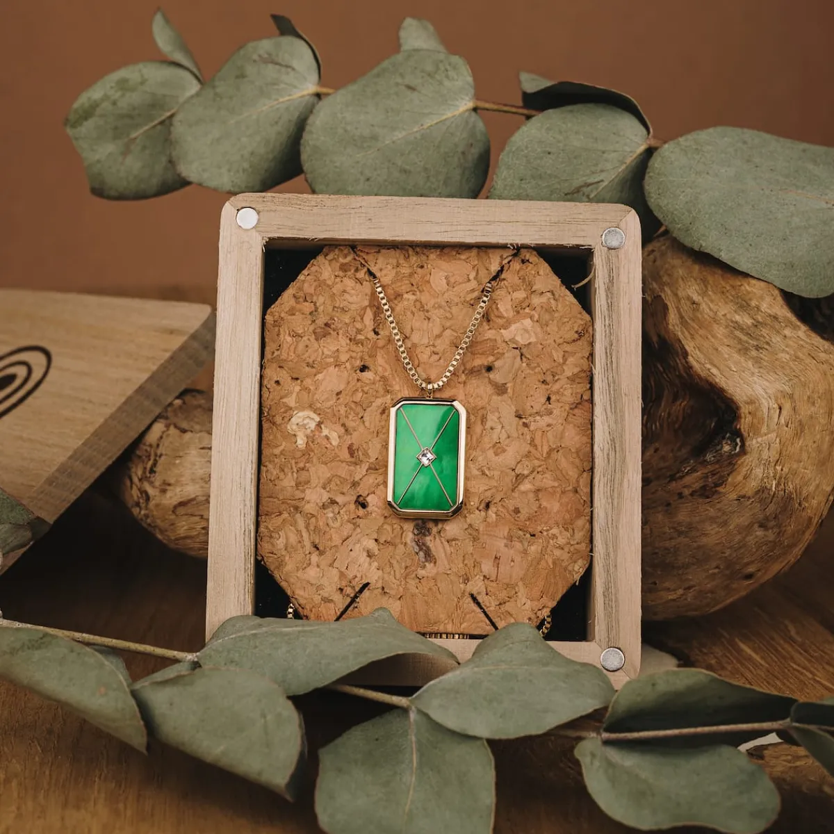 Holzkern Halsketten|Schmuck^Aquarell Halskette