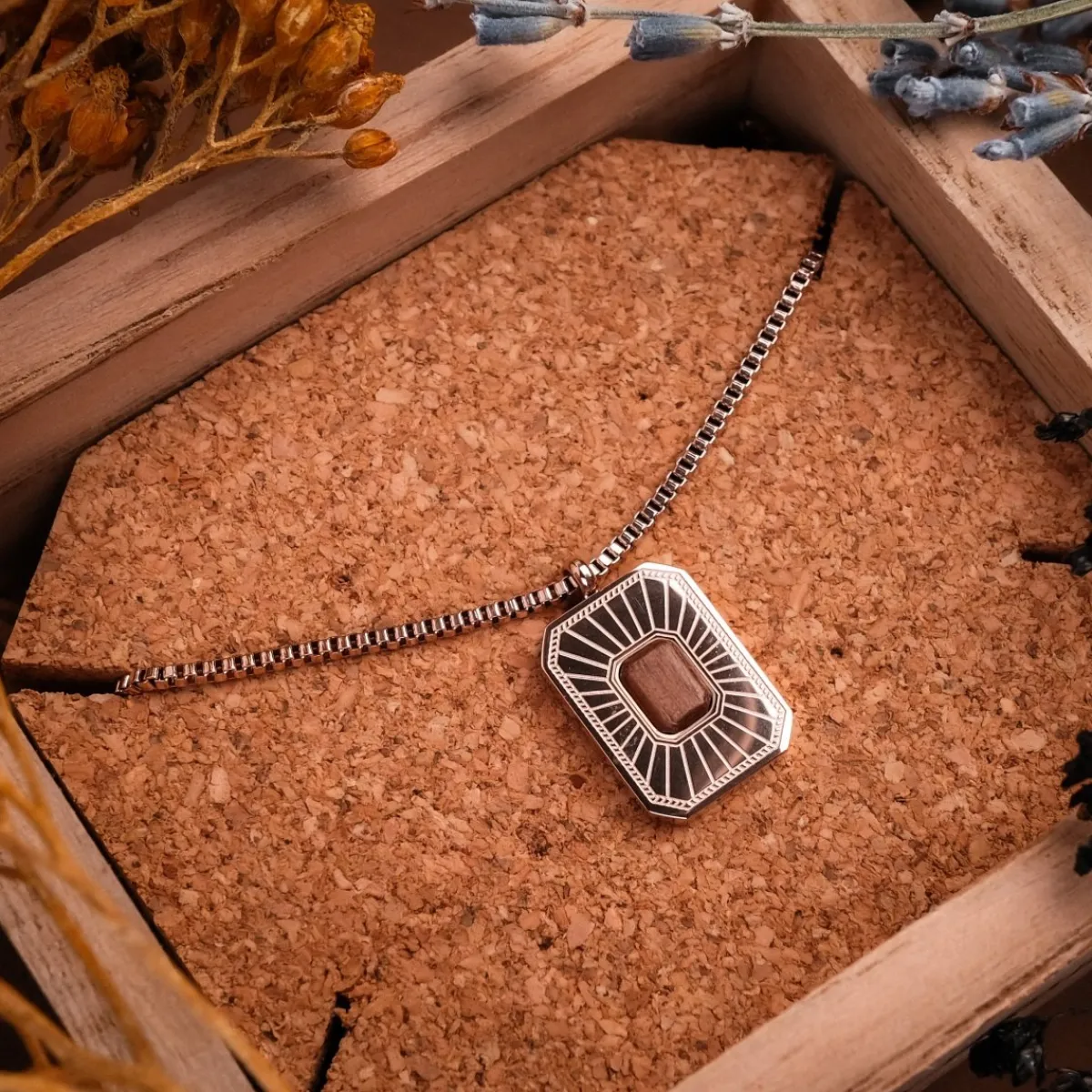 Holzkern Halsketten|Schmuck^Frame Art Halskette