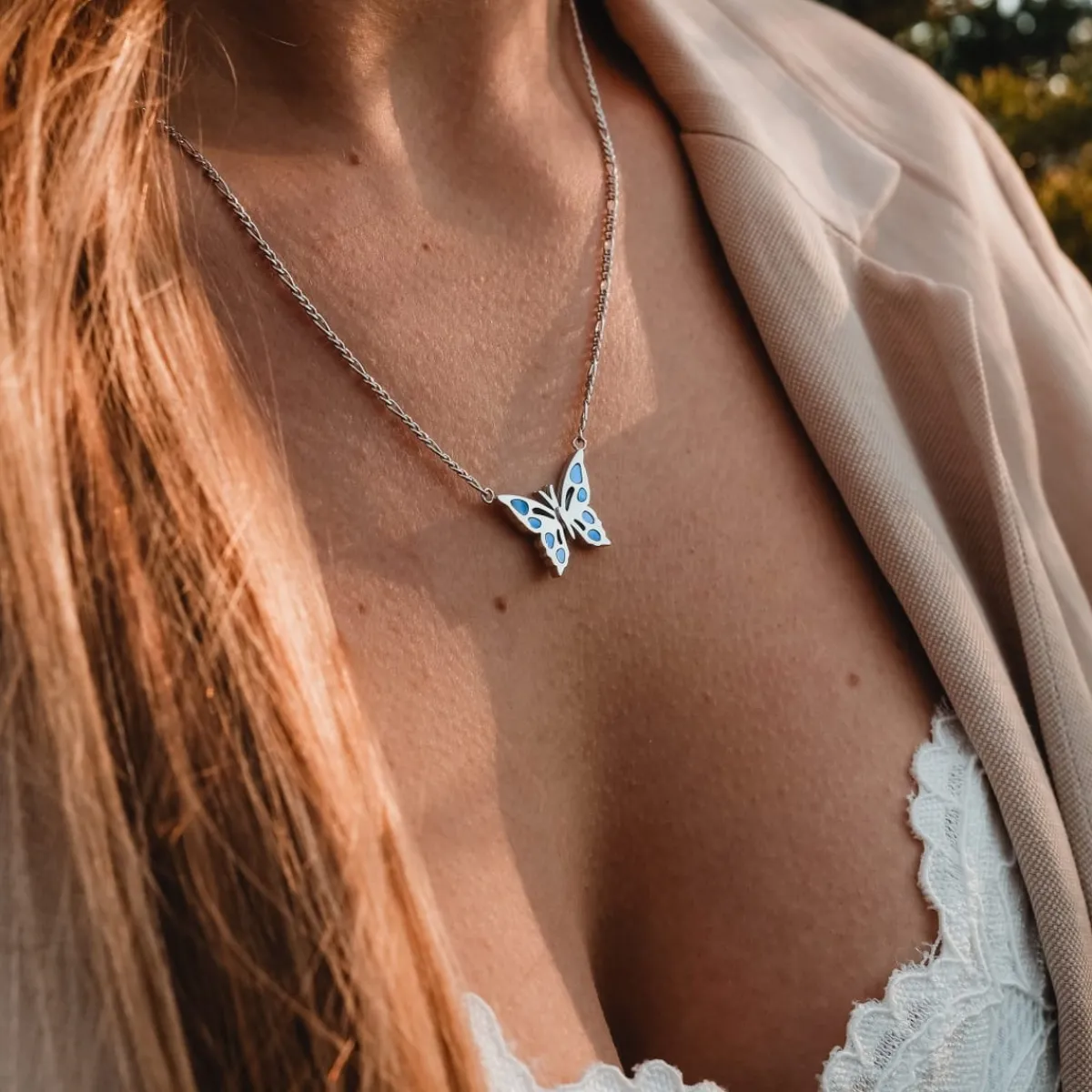Holzkern Halsketten|Schmuck^Fritillary Halskette