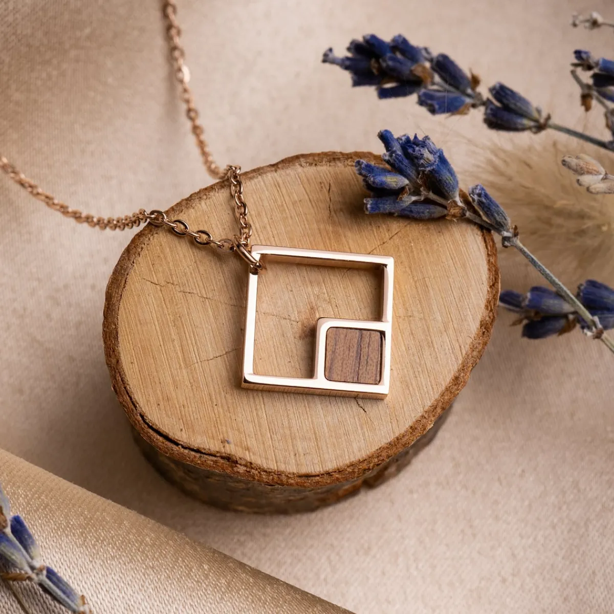 Holzkern Halsketten|Schmuck^Geometric Halskette