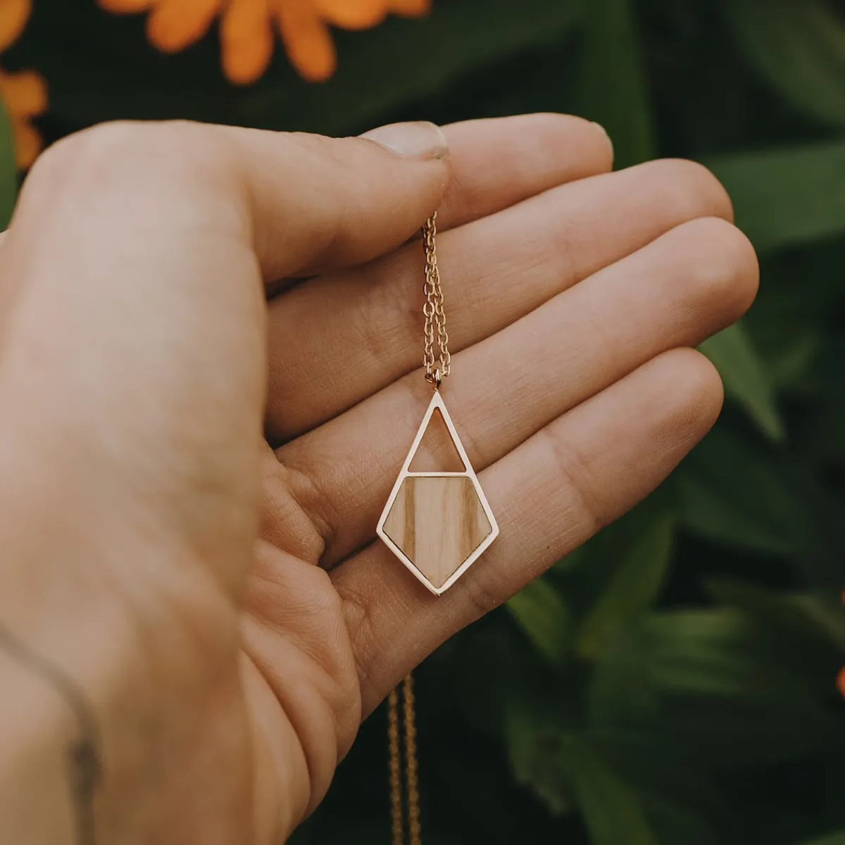 Holzkern Halsketten|Schmuck^Mandala Halskette