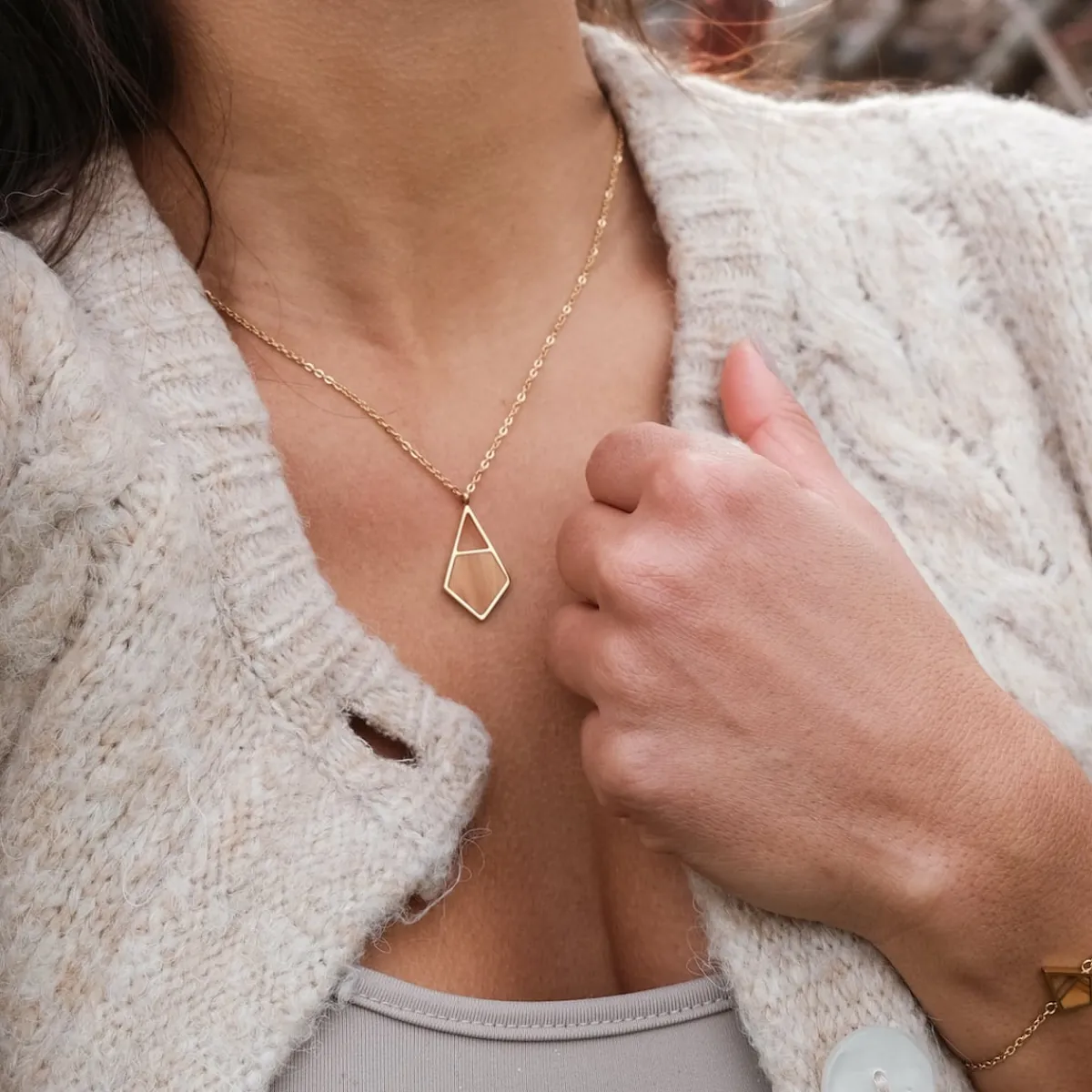 Holzkern Halsketten|Schmuck^Mandala Halskette
