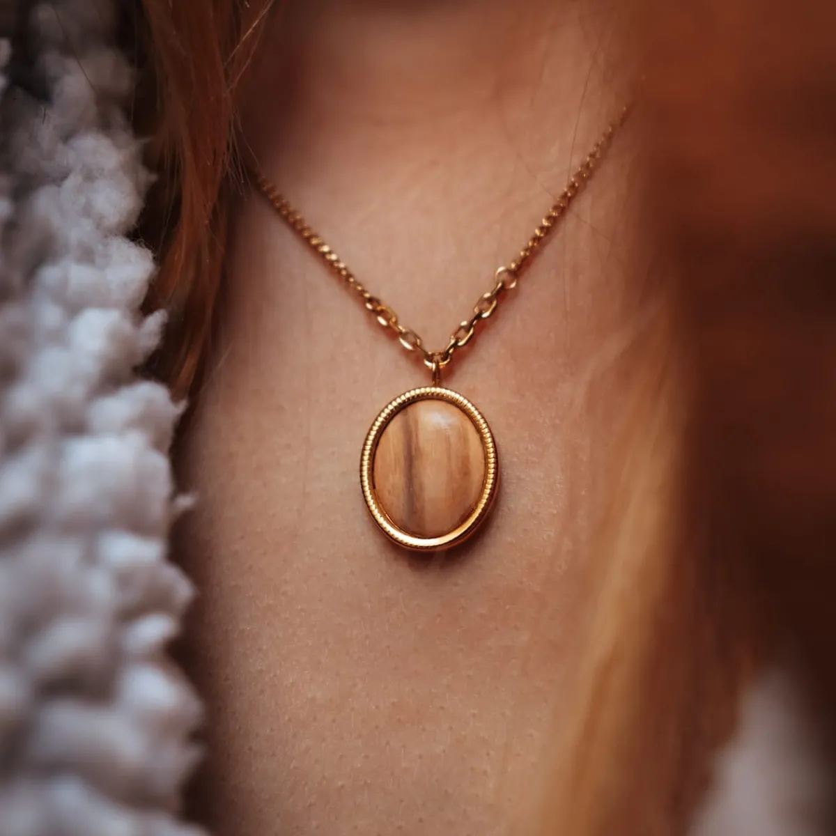Holzkern Halsketten|Schmuck^Mirror Halskette