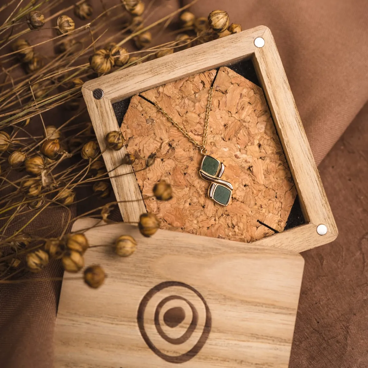 Holzkern Halsketten|Schmuck^Mosaic Halskette