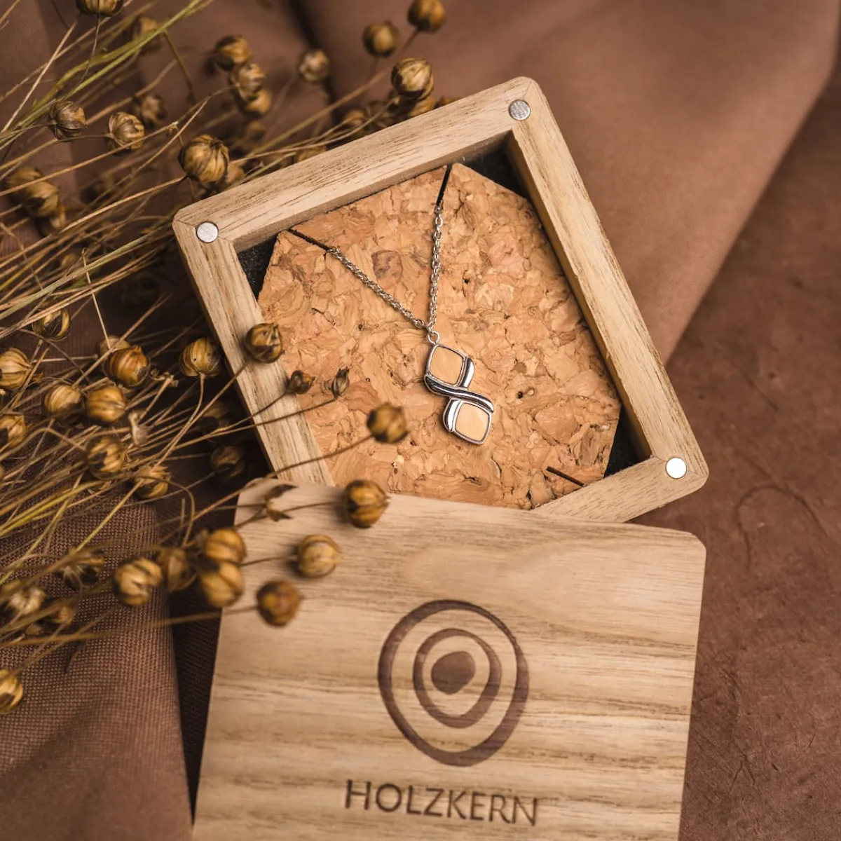 Holzkern Halsketten|Schmuck^Mosaic Halskette