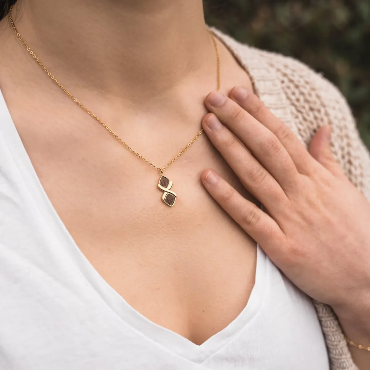 Holzkern Halsketten|Schmuck^Mosaic Halskette