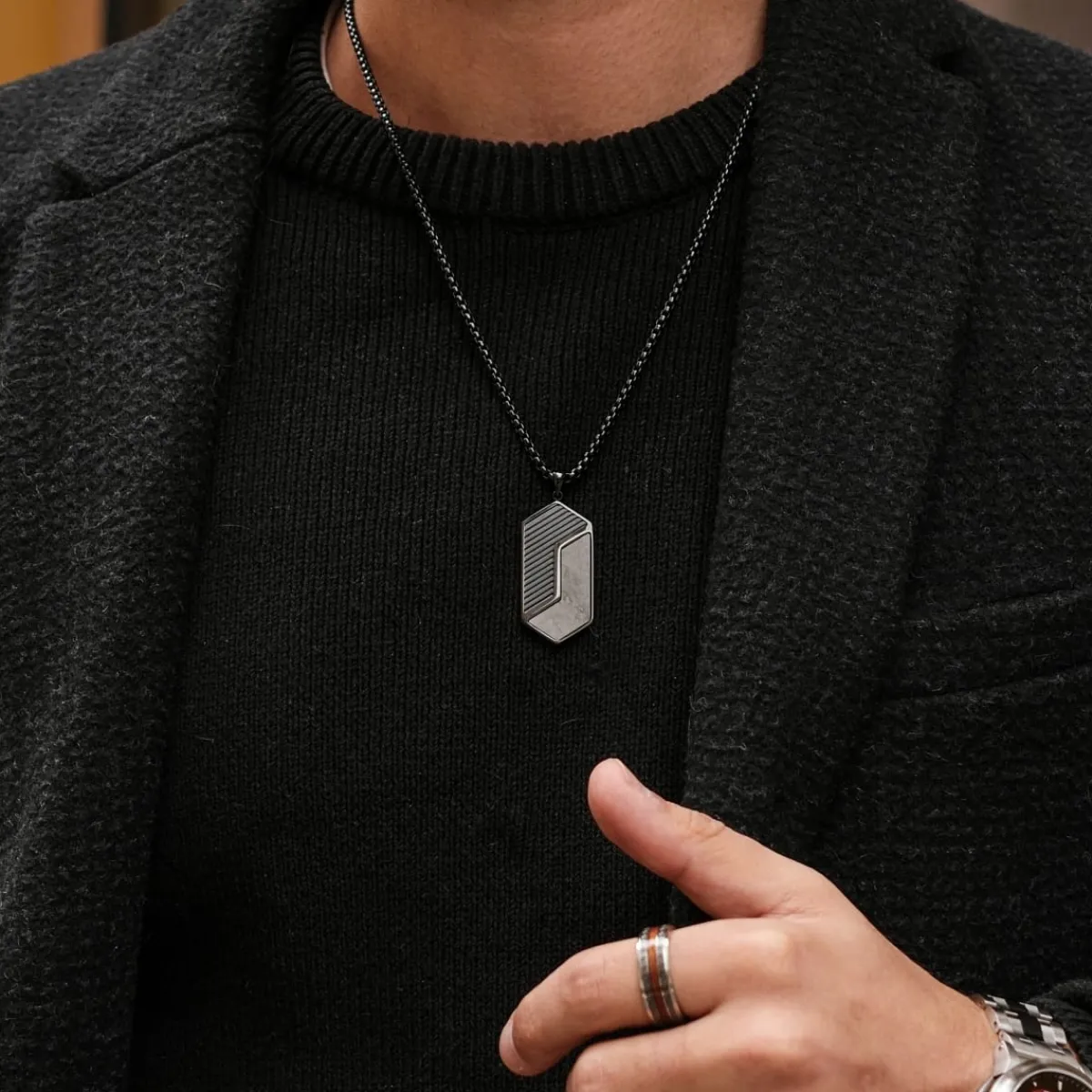 Holzkern Halsketten|Schmuck^Zigzag Halskette