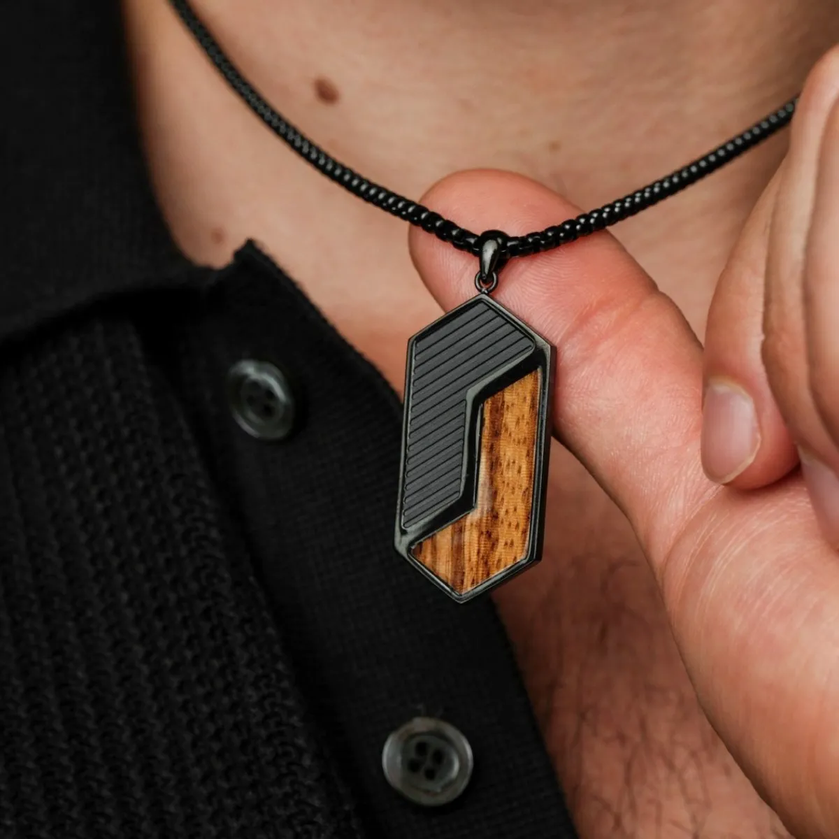 Holzkern Halsketten|Schmuck^Zigzag Halskette